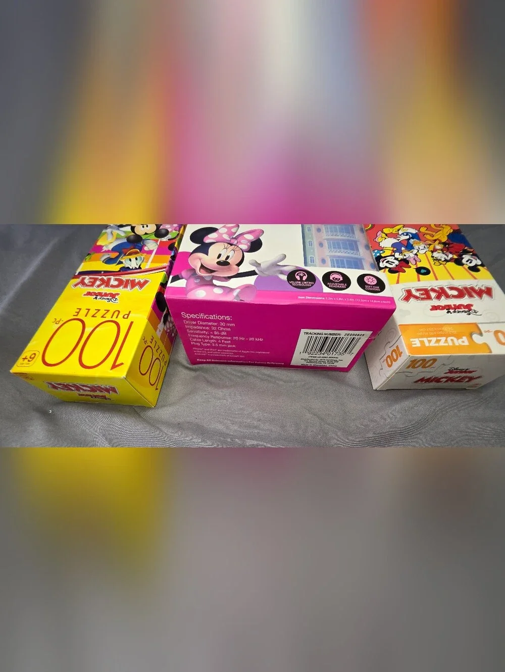 Disney Jr. Bundle-(2) Mickey Mouse 100 Piece Puzzles&Minnie Kid-Safe Headphones